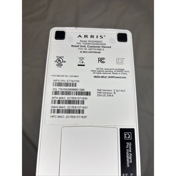 ARRIS SURFboard WiFi-Voice DOCSIS 3.0 Cable Modem SVG2482AC Tested - Picture 10 of 11